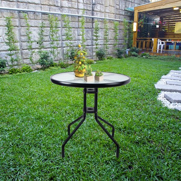 Okrúhly záhradný stôl so sklenenou doskou ISLAND 60 cm, čierny