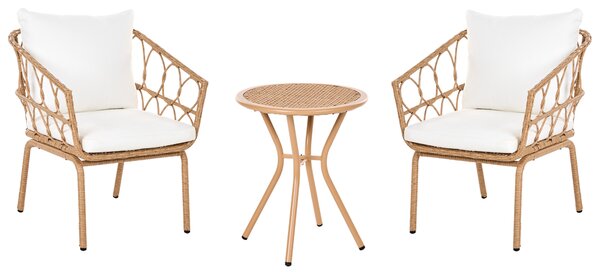 Bistro súprava svetlohnedá umelý ratan kov konferenčný stolík sada pre 2 osoby moderný štýl záhrada balkón