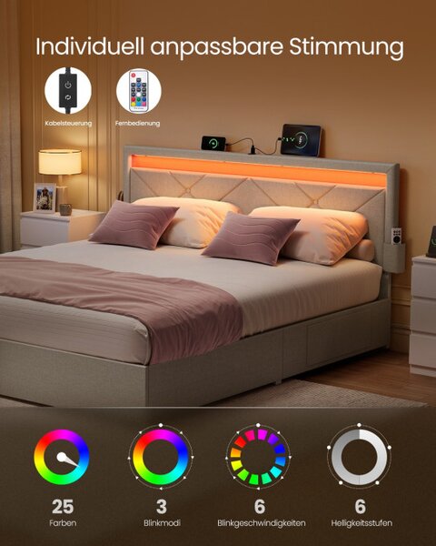 Manželská postel s LED osvetlením 140 cm RMB827LH01