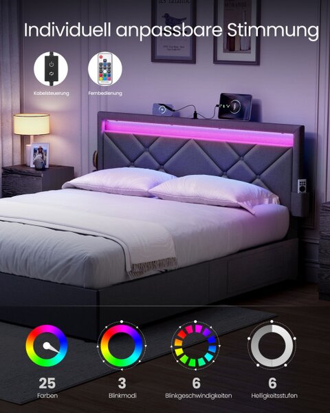 Manželská posteľ s LED osvetlením 180 cm RMB825GN02