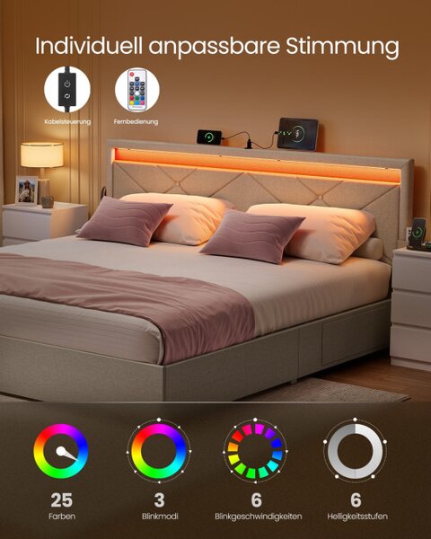 Manželská postel s LED osvetlením 160 cm RMB828LH01