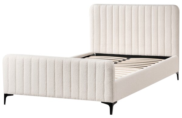 Posteľ krémová biela buklé čalúnenie 120 x 200 cm prešívané čelo kovové nohy lamelový rošt moderný dizajn spálňa