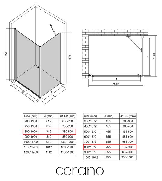 CERANO - Sprchovací kút Antelo L/P - 6 mm - čierna matná, transparentné sklo - 80x80x190 cm - otočný + sprchová vanička Arvo - minerálny kompozit - b…