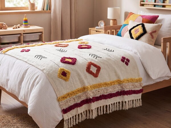 Prikrývka viacfarebná bavlnená 130 x 180 cm ručne vyšívaná so strapcami deka v boho štýle