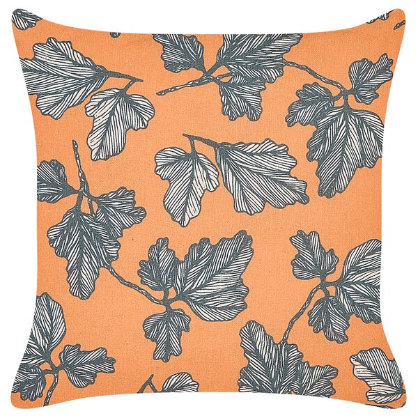 Sada 2 dekoratívnych vankúšov oranžová čierna bavlna ľan polyester 45 x 45 cm vzor listov moderná tradičná obývacia izba