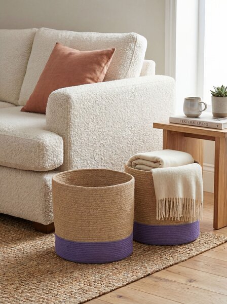 Sada 2 úložných košíkov béžová a fialová jutové koše na bielizeň boho doplnky do interiéru