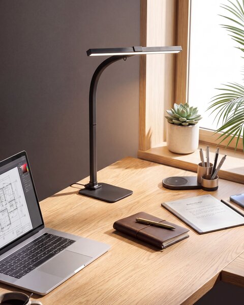 Stolná LED lampa čierna hliník syntetický materiál stmievač senzor s 3 farbami osvetlenie do kancelárie a študovne