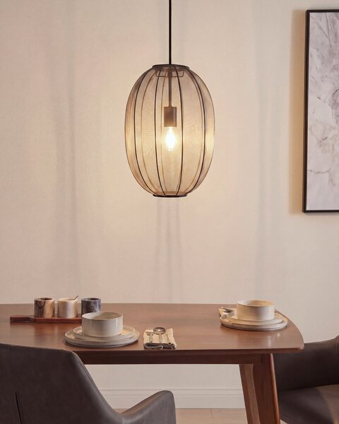 Závesná lampa čierna nylon látkové tienidlo osvetlenie moderný štýl obývacia izba