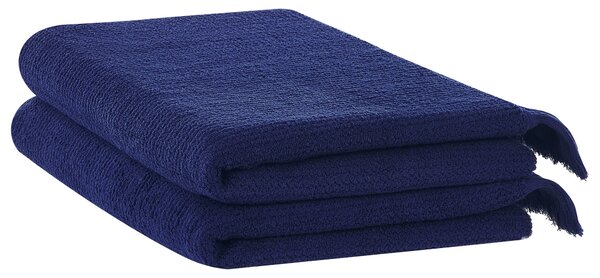 Sada 2 uterákov modrá bavlna polyester froté uteráky 100 x 150 cm doplnky do kúpeľne