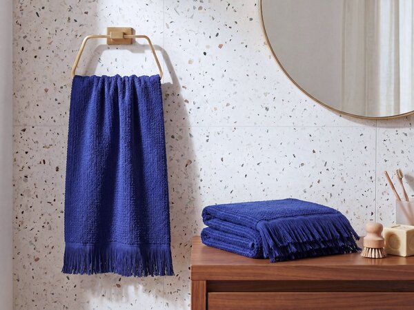 Sada 2 uterákov modrá bavlna polyester froté uteráky 100 x 150 cm doplnky do kúpeľne