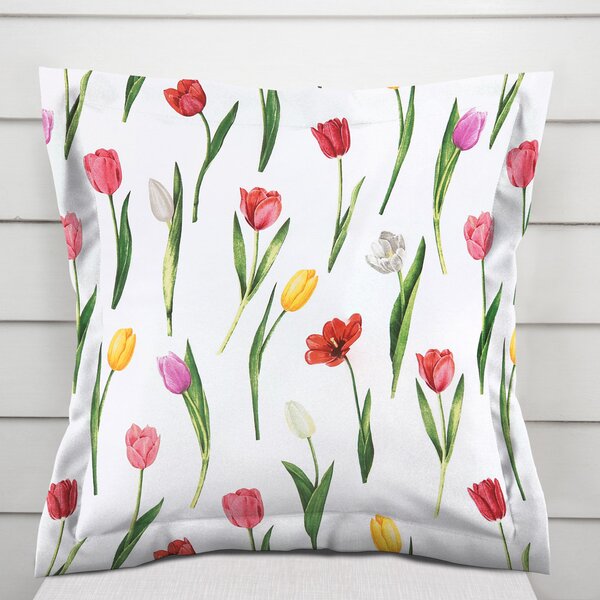 Biante Bavlnená obliečka na vankúš s lemom Sandra SA-506 Tulipány na bielom 30 x 50 cm