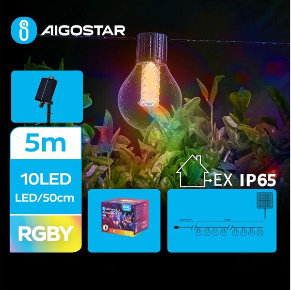 Aigostar B.V. Aigostar - LED Solárna dekoračná reťaz 10xLED/8 funkcií 5,5m IP65 multicolor AI0959 + záruka 3 roky zadarmo