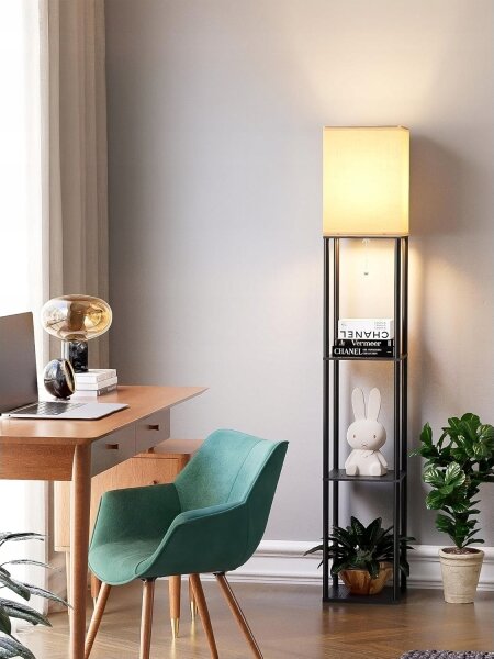 Stojacia lampa s policami 1xE27/40W/230V čierna/biela