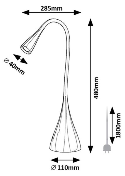 Rabalux 98074205 LED stolná lampička Jeff2 | 4W integrovaný LED zdroj | 270lm | 3000K
