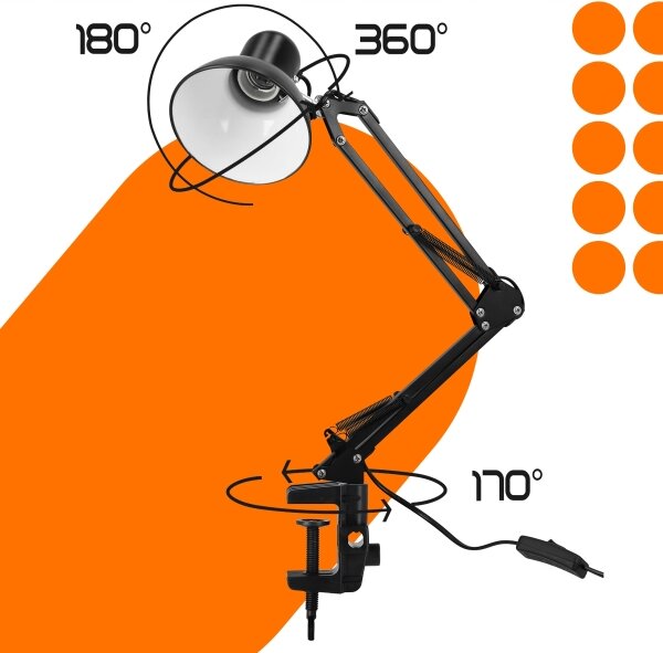 Stolná lampa s klipom 1xE27/60W/230V čierna