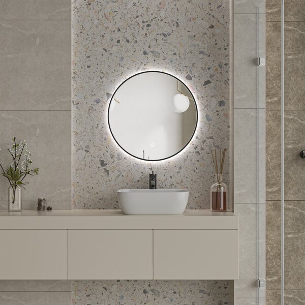 Erga Emma, okrúhle LED zrkadlo 50cm, čierny kovový rám, 1150 lm, 6500K, zadné osvetlenie, ERG-V01-201-5050-BK