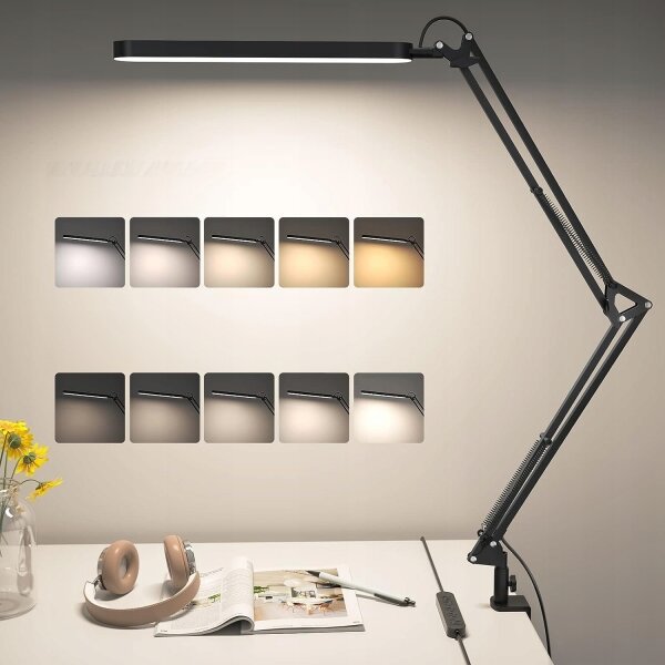 LED Stmievateľná stolná lampa s klipom LED/10W/5V 3000/4000/6000K čierna