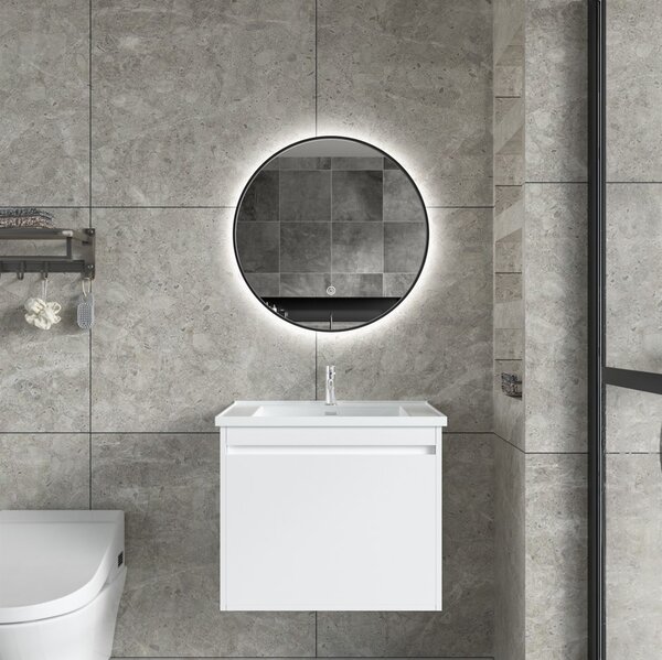 Erga Emma, okrúhle LED zrkadlo 50cm, čierny kovový rám, 1150 lm, 6500K, zadné osvetlenie, ERG-V01-201-5050-BK