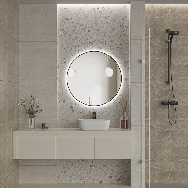 Erga Emma, okrúhle LED zrkadlo 80cm, čierny kovový rám, 1840 lm, 6500K, zadné osvetlenie, ERG-V01-201-8080-BK