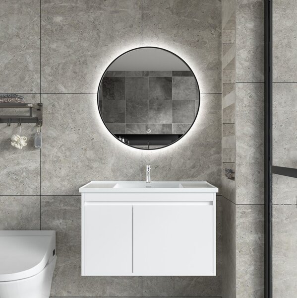 Erga Emma, okrúhle LED zrkadlo 70cm, čierny kovový rám, 1610 lm, 6500K, zadné osvetlenie, ERG-V01-201-7070-BK