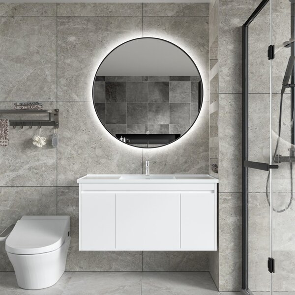 Erga Emma, okrúhle LED zrkadlo 90cm, čierny kovový rám, 2070 lm, 6500K, zadné osvetlenie, ERG-V01-201-9090-BK