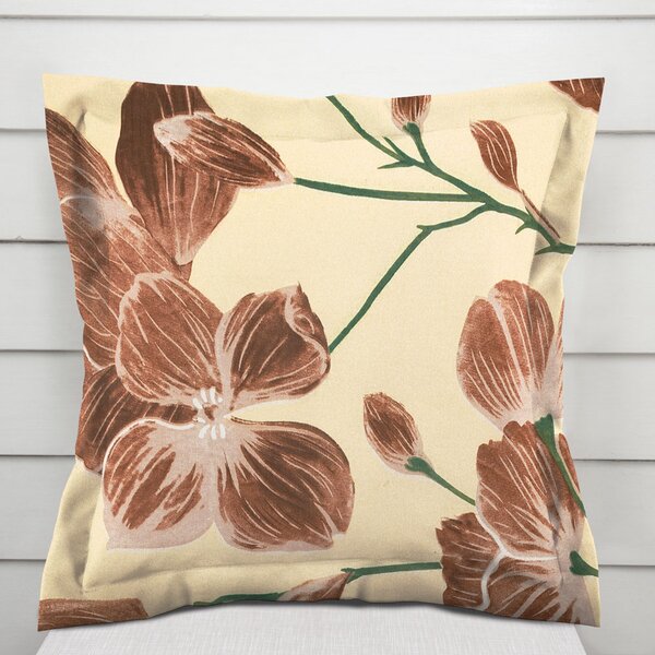Biante Bavlnená obliečka na vankúš s lemom Sandra SA-536 Hnedé orchidey na vanilkovo žltom 30 x 50 cm