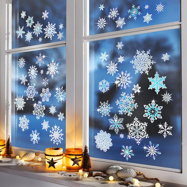 Weltbild Samolepky na okno Modré snehové vločky, súprava 57 ks