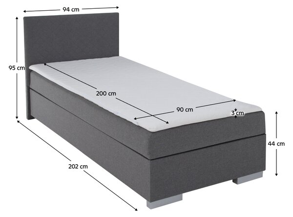 KONDELA Boxspringová posteľ, jednolôžko, sivá, 90x200, univerzálna, ADARA