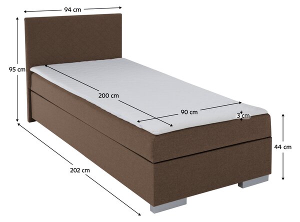 KONDELA Boxspringová posteľ, jednolôžko, hnedá, 90x200, univerzálna, ADARA