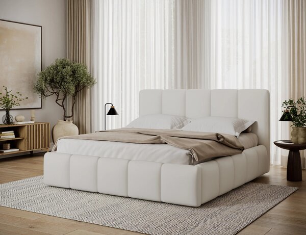 Manželská čalúnená posteľ 180x200 DOLVERO 2 - biela eko koža