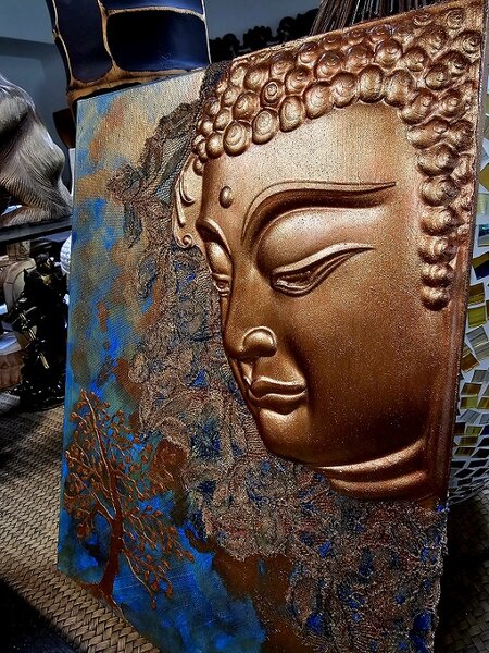 Obraz Budha bronz/modrý, ručná práca, 40x30cm