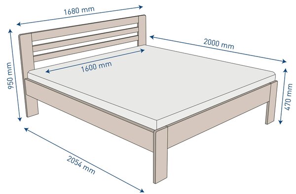 Celomasívna posteľ Jona: 160x200 cm, Buk, BO 102, Bez úprav