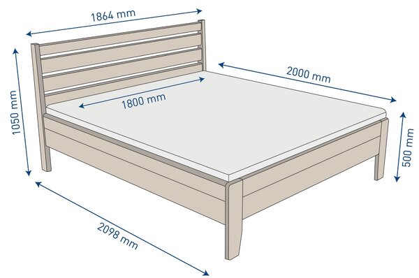 Celomasívna posteľ z buku Lugo, 180x200 cm, prevedenie BK1 prírodná