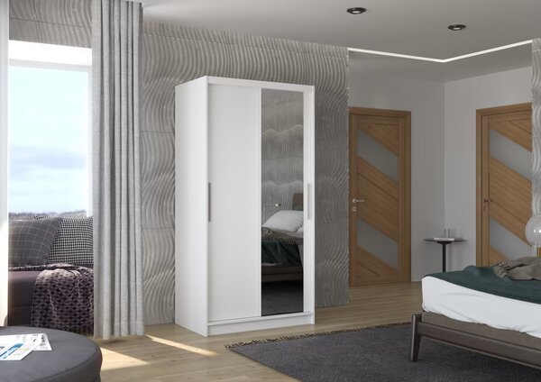 ŠATNÍKOVÁ SKRIŇA S POSUVNÝMI DVERAMI DANKA BIELA + ZRKADLO 100 cm