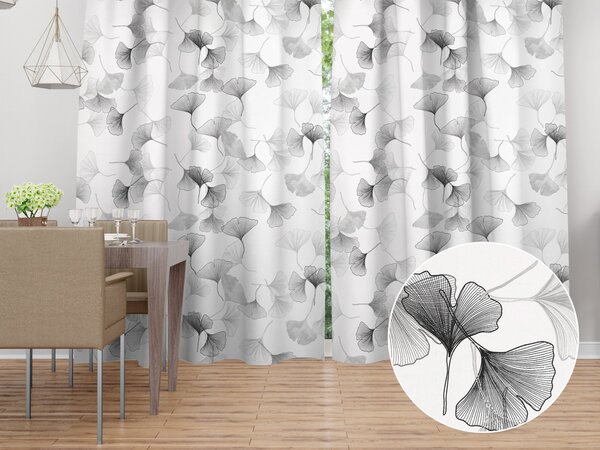 Biante Bavlnený záves Sandra SA-512 Sivo-biele ginkgo listy na bielom 140x140 cm