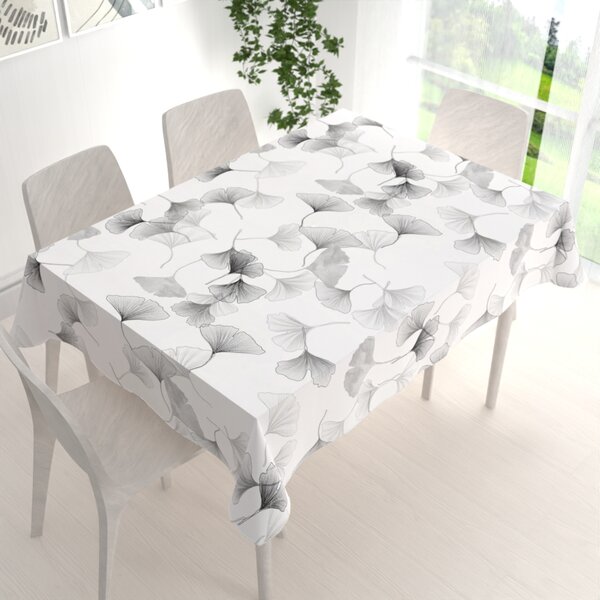 Biante Bavlnený obdĺžnikový obrus Sandra SA-512 Sivo-biele ginkgo listy na bielom 50x100 cm