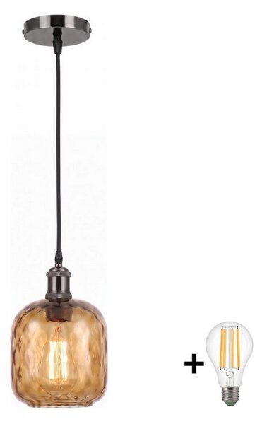 BRILAGI - LED Luster na lanku RETRO GLASS 1xE27/60W/230V pr.14cm čierna/dymovo-hnedá