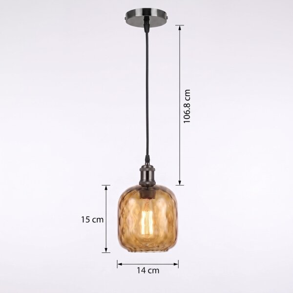 BRILAGI - LED Luster na lanku RETRO GLASS 1xE27/60W/230V pr.14cm čierna/dymovo-hnedá