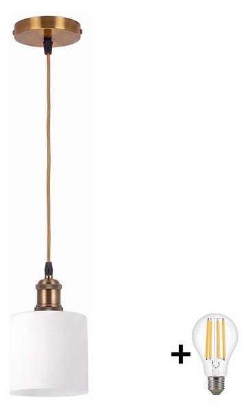 BRILAGI - LED luster na lanku RETRO GLASS 1xE27/60W/230V priemer 10 cm zlatá/biela
