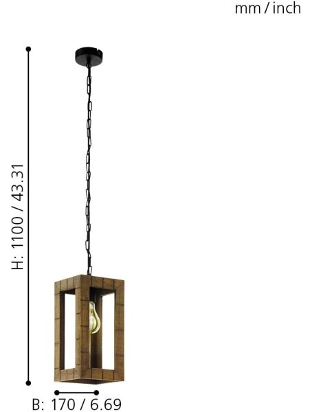 Eglo 43105 - Závesné svietidlo na reťazi TAKHIRA, 1xE27/60W/230V, javor