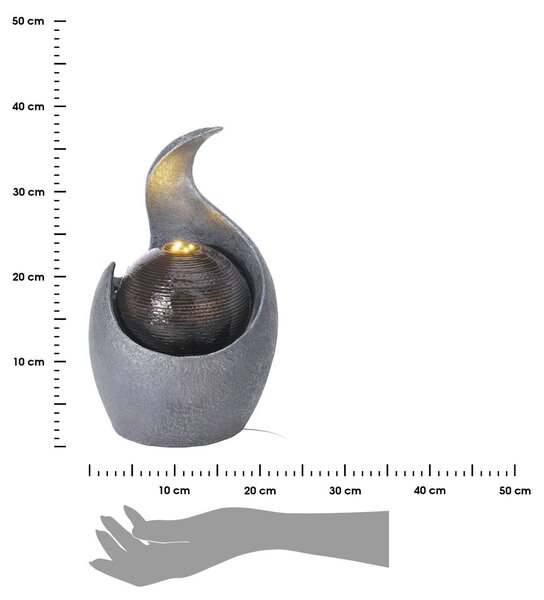 Záhradná fontána s osvetlením Modern, 38x24x21 cm, polyresín, sivá