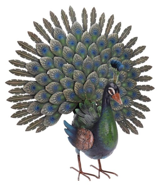 Záhradná kovová figúrka Peacock, 63x65 cm, viacfarebná