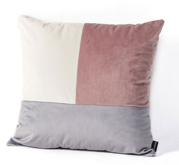 Patchwork vankúš štvorcový ružový sivý biely