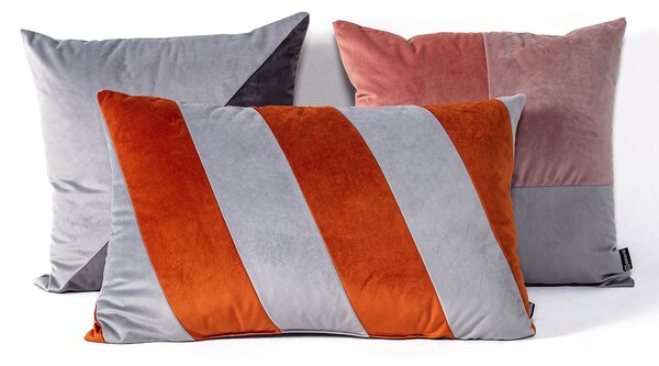 Patchwork obdĺžnikový vankúš sivý medený