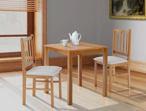 Autronic - Jedálenský set 1+2, stôl 69 x 69 x75 cm, masíiv kaučukovník, morenie dub landhaus, sivé látkové sedáky - JAGUAR OAK AKCE