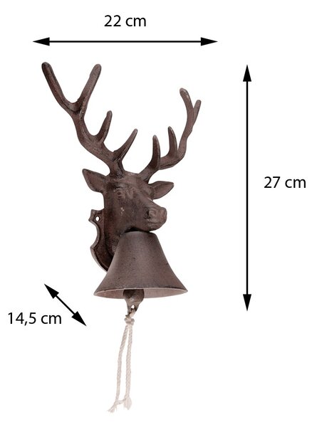 Záhradný zvonček Deer, 27x22 cm, liatina, hnedá
