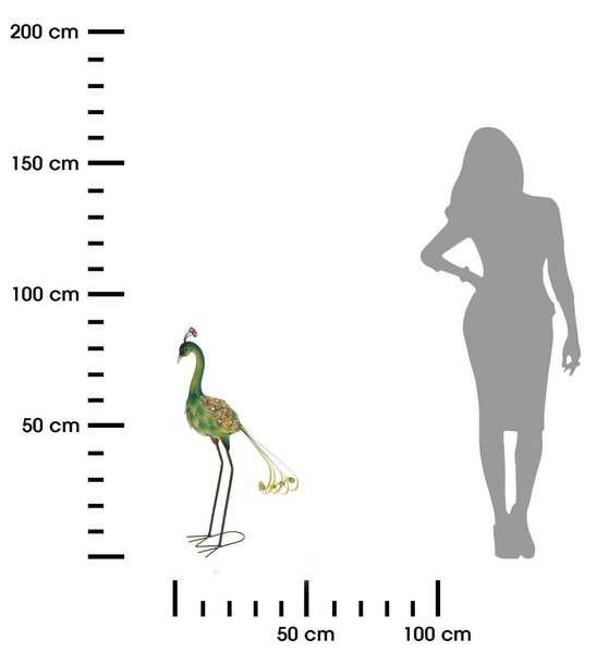 Záhradná kovová figúrka Peafowl, 80 cm, zelená