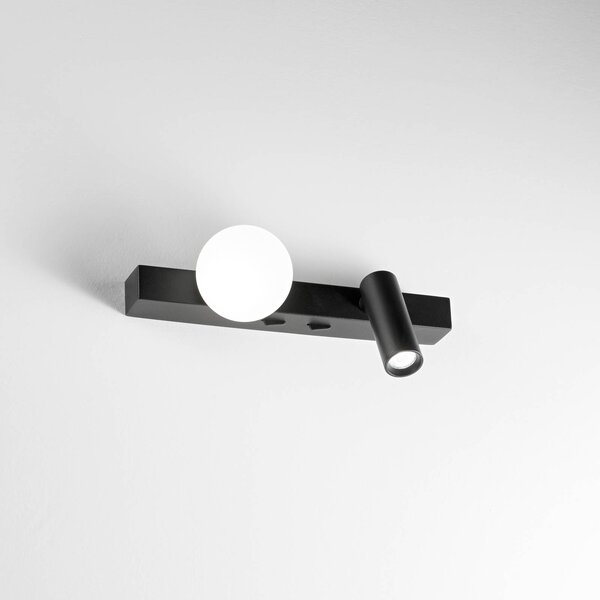 Nástenné svetlo IDEAL LUX Binomi, čierna, šírka 22 cm, 2-pl. žiarovka, Čierna, Obývacia izba / jedáleň, kov, Moderný, Nástenné svietidlo