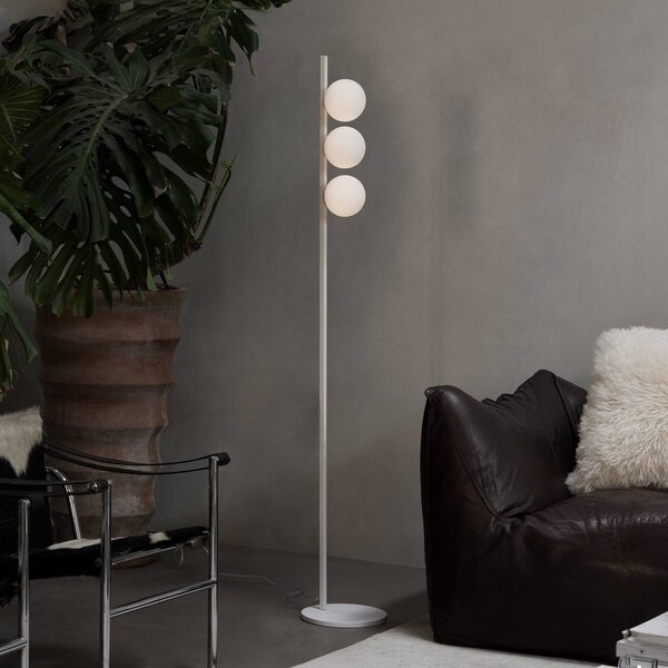 Stojacia lampa IDEAL LUX Binomio, biela, výška 160 cm, kovová, 3-pl., Biela / opálová, Obývacia izba / jedáleň, kov, Moderný