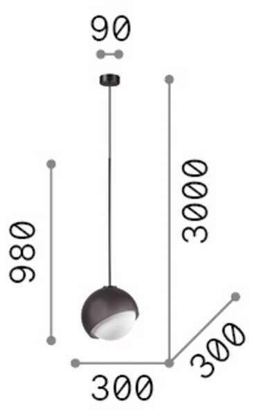 Závesné svietidlo IDEAL LUX Bloom, Ø 30 cm, čierna, kov/sklo, Čierna, Obývacia izba / jedáleň, kov, Moderný, Závesné svietidlo
